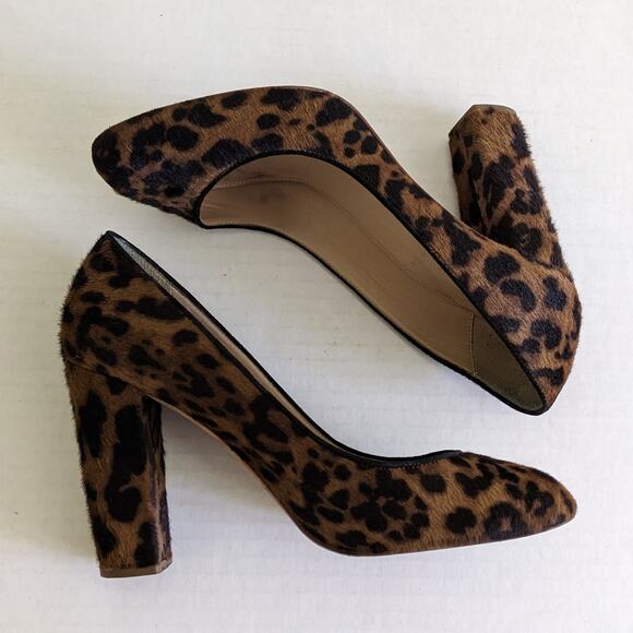 J. Crew Collection Size 8 Leopard Print Animal Hair Chunky Heel Pumps Calf Hair - Picture 4 of 11
